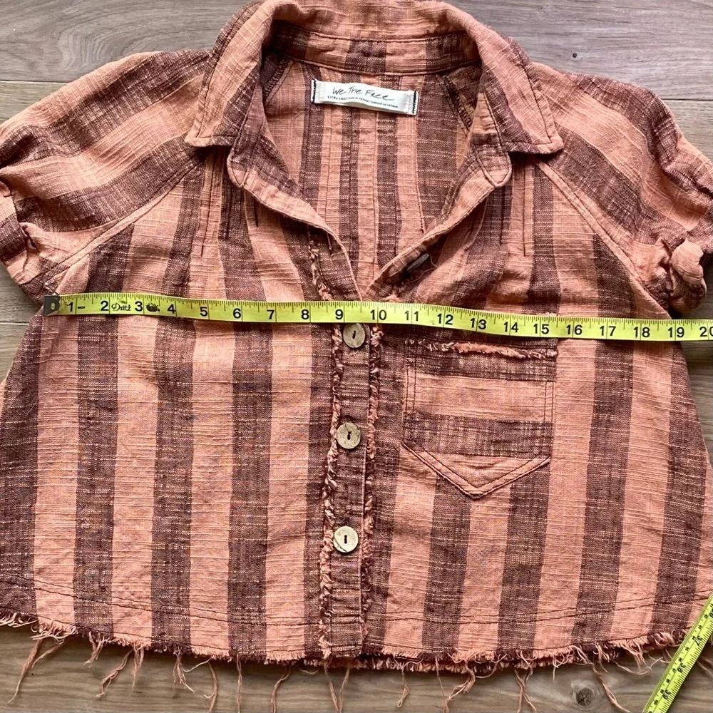 Free People Peach and Brown Striped Button-Down Shirt - Picture 5 of 8